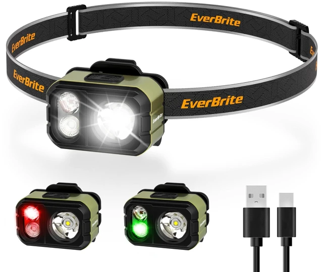 Main image of EverBrite 400LM Ultralight Headlamp, 1.59oz Head Lamp with Hat Clip | IP67 Waterproof, Rechargeable, White Red Green Light, 120° Tiltable, 7 Modes with Turbo, For Running, Camping, Backpacking