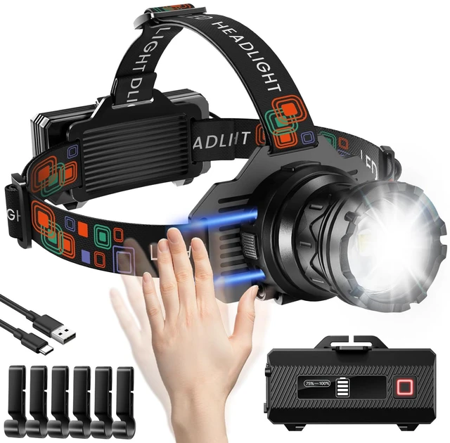 Main image of INECOKS Headlamp Rechargeable, 3000LM Super Bright Head Lamp for Adults | Motion Sensor, High Lumen, 9 Modes, Zoomable, 90° Adjustable, Waterproof Head Lights for Forehead, Fishing Camping & Hiking