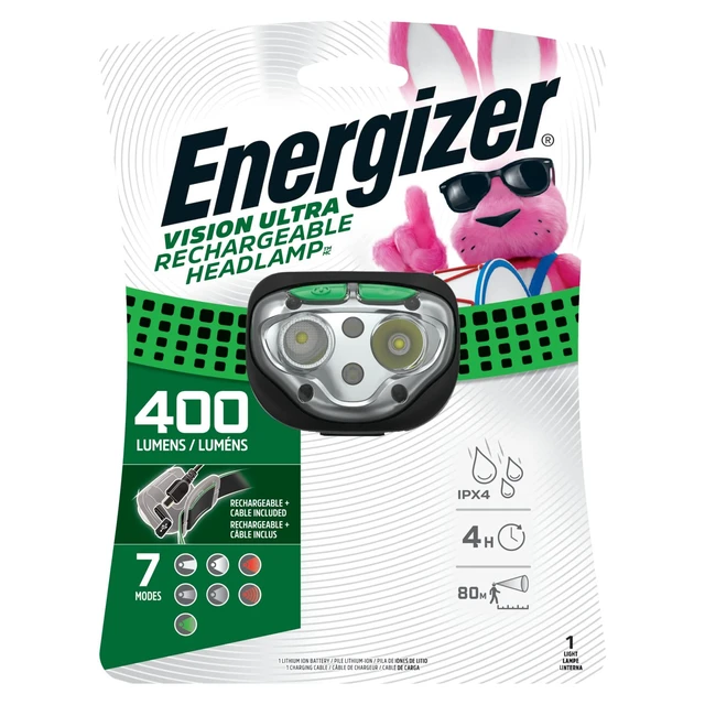 Alt view image 7 of 7 - Energizer Vision LED Rechargeable Headlamp, Water Resistant Bright LED Headlamp for Outdoors, Camping Gear and Hurricane Supplies, Includes USB Charging Cable, Pack of 1