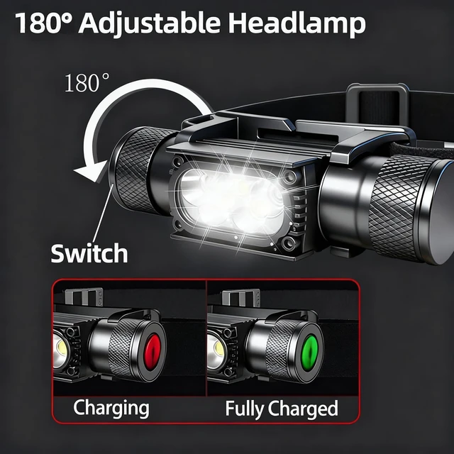 Alt view image 4 of 7 - Sulitcamp LED Headlamp Rechargeable, 1600 Lumen Super Bright Head Lamp with 6 Light Modes, USB-C Charging, IP65 Waterproof, 180° Adjustable for Camping, Hiking, Fishing, Work & Emergencies
