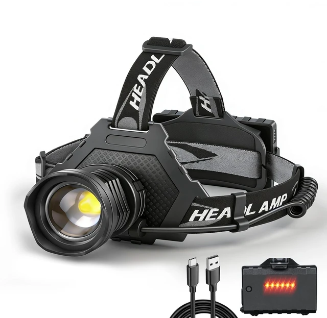 Main image of LED Rechargeable Super Bright Headlamp, 99000 High Lumens Head lamp | Headlamps with 7 Modes, Batteries Included, Zoomable, Waterproof Headlight for Camping Hunting Running Fishing Biking