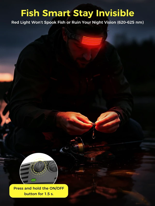 Alt view image 4 of 7 - Smiling Shark TD-0123F Headlamp Red&White Light LED Headlight Super Bright | Rechargeable Head Lamp Motion Sensor with Red Light Mode Floodlight & Spotlight Lightweight for Fishing Camping (2 PACK)
