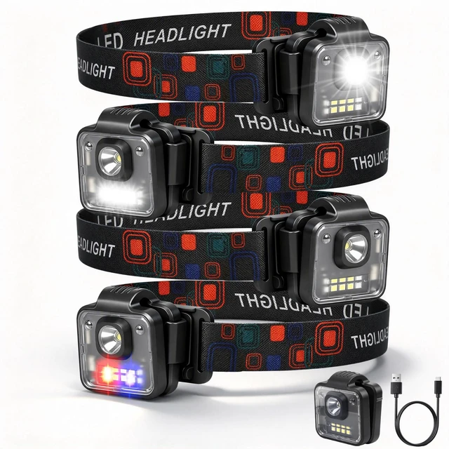 Main image of Headlamp Rechargeable 4Pack, 3000 Lumen Ultra-Light Bright Headlamp Flashlight, Clip-on detachable portable LED headlamp with Motion Sensor, 5 Mode Rechargeable Headlamps for Outdoor Camping Fishing