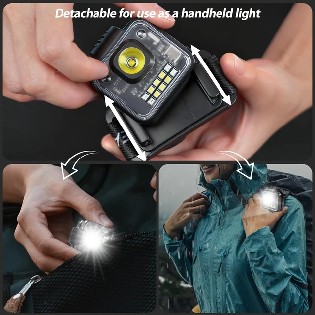 Alt view image 5 of 7 - Headlamp Rechargeable 4Pack, 3000 Lumen Ultra-Light Bright Headlamp Flashlight, Clip-on detachable portable LED headlamp with Motion Sensor, 5 Mode Rechargeable Headlamps for Outdoor Camping Fishing