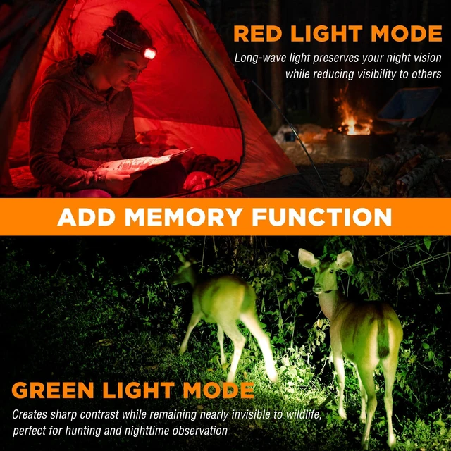 Alt view image 4 of 7 - EverBrite 700 Lumens Rechargeable Headlamp with White Red Green Light Modes | 700 Lumens, White Red Green Light Modes, Stepless Dimming, Memory Function, 60° Tilt, 6 Modes for Hunting, Camping, Hiking