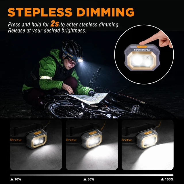 Alt view image 5 of 7 - EverBrite 700 Lumens Rechargeable Headlamp with White Red Green Light Modes | 700 Lumens, White Red Green Light Modes, Stepless Dimming, Memory Function, 60° Tilt, 6 Modes for Hunting, Camping, Hiking