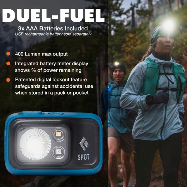 Alt view image 2 of 5 - BLACK DIAMOND Spot 400 Headlamp, AAA Powered, Dimmable, Waterproof, BD Azul | 400 lumens, red night vision, Brightness Memory, PowerTap, battery meter tracks runtime, dual-fuel compatibility