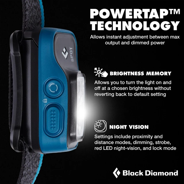 Alt view image 3 of 5 - BLACK DIAMOND Spot 400 Headlamp, AAA Powered, Dimmable, Waterproof, BD Azul | 400 lumens, red night vision, Brightness Memory, PowerTap, battery meter tracks runtime, dual-fuel compatibility