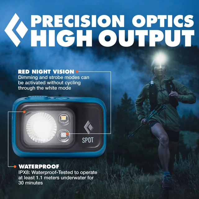 Alt view image 4 of 5 - BLACK DIAMOND Spot 400 Headlamp, AAA Powered, Dimmable, Waterproof, BD Azul | 400 lumens, red night vision, Brightness Memory, PowerTap, battery meter tracks runtime, dual-fuel compatibility