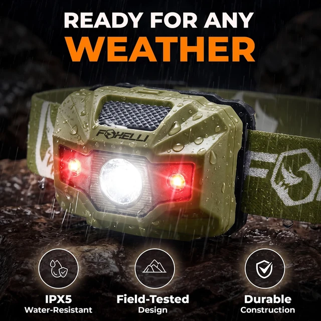 Alt view image 6 of 7 - Foxelli USBCRechargeable LED Headlamp UltraLight 2.4oz & Bright180Lumens Red/White Light, 5Modes, IPX5 Waterproof, 40h Runtime for Trail Running, Camping, Hiking