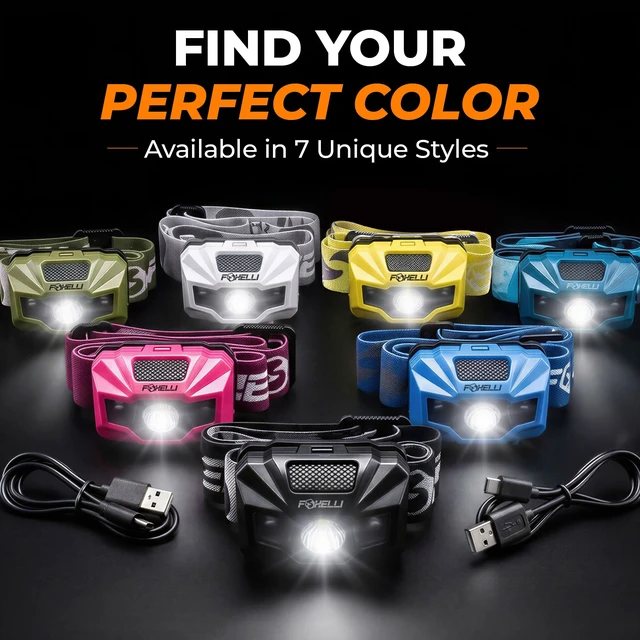 Alt view image 7 of 7 - Foxelli USBCRechargeable LED Headlamp UltraLight 2.4oz & Bright180Lumens Red/White Light, 5Modes, IPX5 Waterproof, 40h Runtime for Trail Running, Camping, Hiking