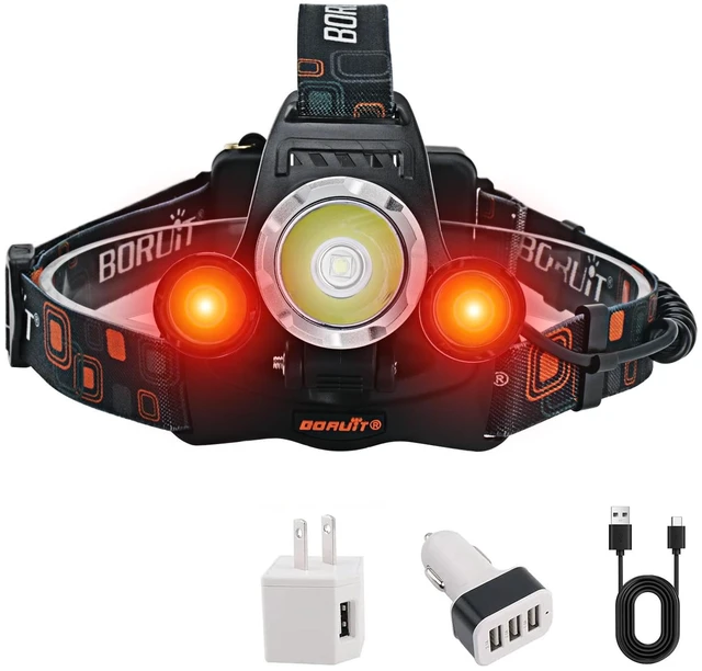 Main image of Headlamp with Red Light, USB C Rechargeable, 90° Adjustable, 3 Modes | Super Bright Head Lights for Forehead, IPX5 Waterproof, Hardhat Compatible, for Adults Camping Hunting Fishing