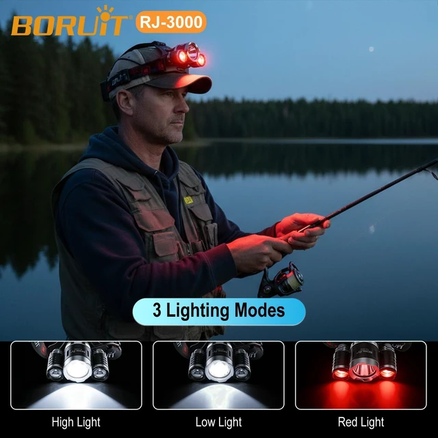 Alt view image 2 of 7 - Headlamp with Red Light, USB C Rechargeable, 90° Adjustable, 3 Modes | Super Bright Head Lights for Forehead, IPX5 Waterproof, Hardhat Compatible, for Adults Camping Hunting Fishing