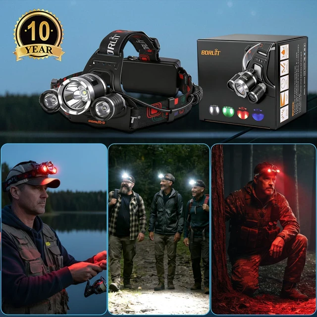 Alt view image 7 of 7 - Headlamp with Red Light, USB C Rechargeable, 90° Adjustable, 3 Modes | Super Bright Head Lights for Forehead, IPX5 Waterproof, Hardhat Compatible, for Adults Camping Hunting Fishing