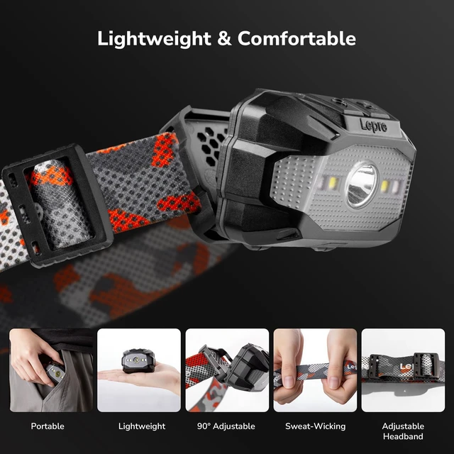 Alt view image 5 of 7 - Lepro Dual Power Headlamp USB-C Rechargeable & AAA Battery 300 Lumens 2Pack | 10 lighting modes,Spotlight & Floodlight,Memory function,Red light,Waterproof,Adjustable Headband,Red light,Camping,Hiking