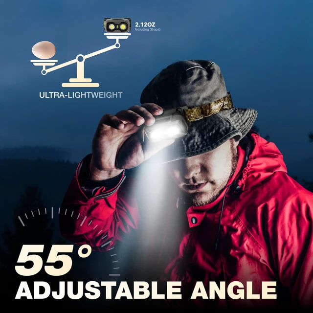 Alt view image 7 of 7 - 600 Lumens Rechargeable Headlamp, with White Red Light Mode | White Red Light, Memory Function, Dimmable Design, Lightweight, Non-Slip Band, Waterproof, For Hunting, Camping, Emergency