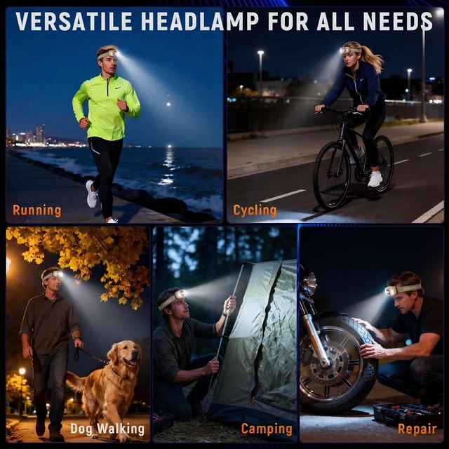 Alt view image 6 of 7 - Upgraded Headlamp Rechargeable, Ultra Bright, 6 Modes with Motion Sensor | Headlight flashlight with white red light, 7-10 hrs runtime, 2X brighter, IPX5 waterproof for outdoor camping running fishing