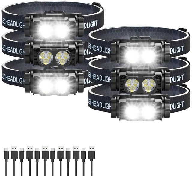 Main image of Bud K 6pack Headlamp Rechargeable, 5000L Super Bright Light LED Rechargeable Headlight, 3 Modes, Detachable Flashlight & Waterproof Head Lamp for Adult, Running, Outdoor, Emergency, Hard Hat Light