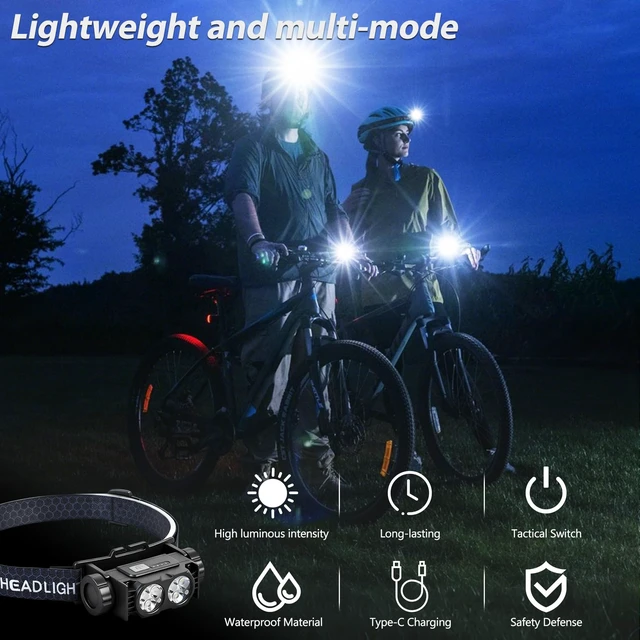Alt view image 6 of 6 - Bud K 6pack Headlamp Rechargeable, 5000L Super Bright Light LED Rechargeable Headlight, 3 Modes, Detachable Flashlight & Waterproof Head Lamp for Adult, Running, Outdoor, Emergency, Hard Hat Light