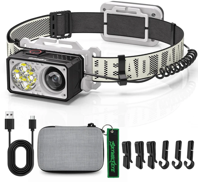Main image of Skywolfeye LED Headlamp Rechargeable, 2500 High Lumens Head Lamp with Red Light 8 ModesWaterproof Lightweight Hardhat Head Flashlight for Camping Running Fishing Crafting Mechanic Work