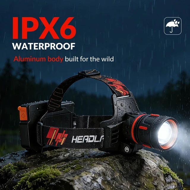 Alt view image 5 of 7 - Daktcore LED Headlamp Rechargeable 3500 Lumens, Waterproof Headlights Super Bright with 8 Modes & IPX6 Long Runtime Warning Light, Motion Sensor Head Lamp 120° Adjustable for Adult Camping Running