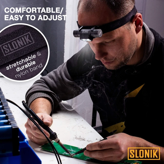 Alt view image 6 of 7 - SLONIK Rechargeable Headlamp for Adults - 1000 Lumens Super Bright 60 ft Beam LED Flashlight - Lightweight, Heavy-Duty, IPX4 Waterproof Hard Hat Light - Camping Gear, Running Headlight, Black