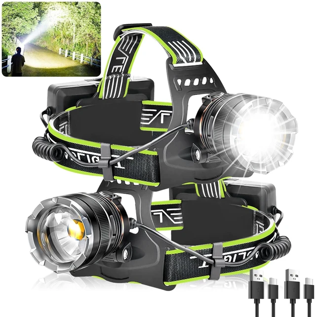 Main image of Aikertec Rechargeable Headlamp 2 Pack, Super Bright Headlamp for Adults, IPX7 Waterproof, Adjustable Zoom & Red Light, 8 Modes for Camping, Hiking, Running, Fishing