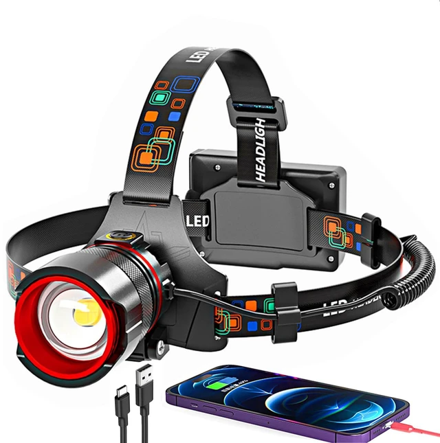 Main image of Headlamp Rechargeable 90000 Lumens Ultra Bright Head Lamp Super Bright Hard Hat Light Zoomable IPX54 Headlight Camping Accessories 6 Modes Waterproof Headlight Camping Gear for Adults Cycling Running