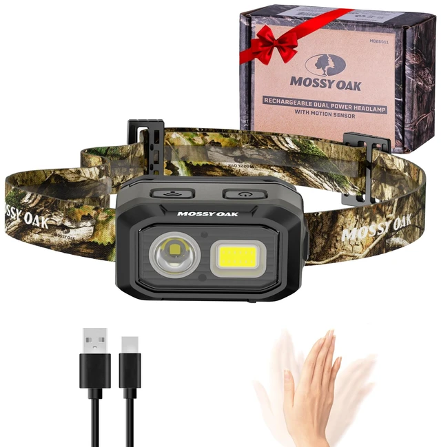 Main image of Mossy Oak 600 Lumens Headlamp, Dual Power with Motion Sensor and Magnet | Dual Power Source, Magnetic Base, Dimmable Design, Motion Sensor, Memory Function, Non-Slip Band, for Work, Repair, Emergency