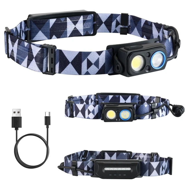 Main image of LED Rechargeable Headlamp, 1000LM Motion Sensor Headlight Spotlight & Floodlight, 90° Tilt, Reflective Battery Pack, IPX4 Waterproof, Comfortable Split Design for Camping Hiking Running Fishing