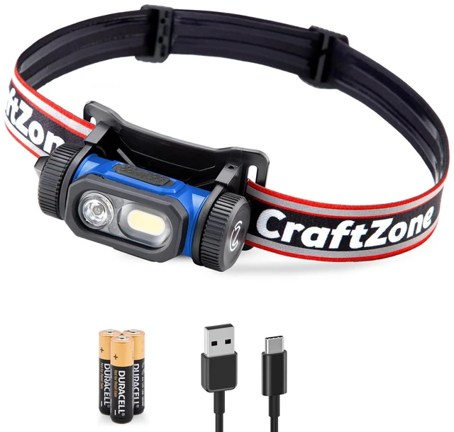 Main image of CRAFTZONE LED Rechargeable Headlamp Flashlight for Camping Blue | LED Headband Light with Motion Sensor Dual Power: Battery & Rechargeable, Waterproof Work Light for Hiking Fishing Running