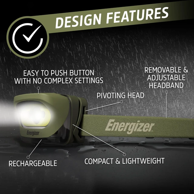 Alt view image 3 of 7 - Energizer LED Rechargeable Headlamp, Headlamp with Red Light, 2-Pack | Hands-free light, camping headlamps, 3 modes, USB charging, emergency light