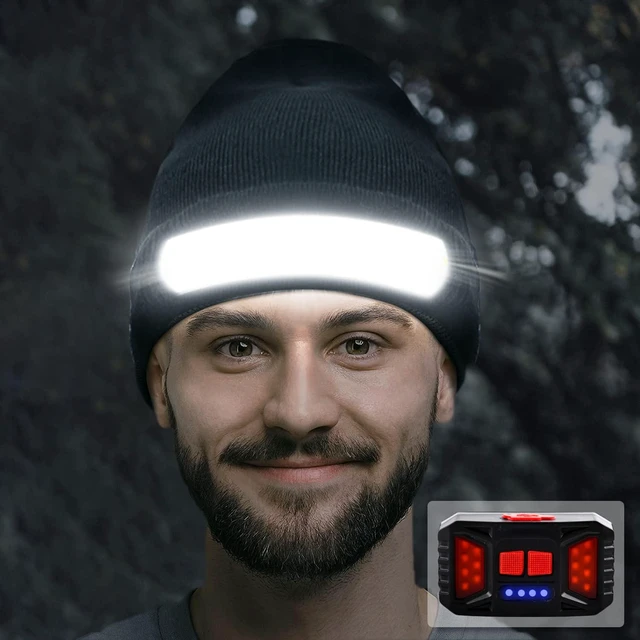 Main image of Easymaxx Rechargeable Headlamp Beanie, 1200LM Winter Hat with Light | Wide beam, 6 modes, red rear light, 410 hr runtime, washable acrylic blend for dog walking and outdoor work, gifts for men