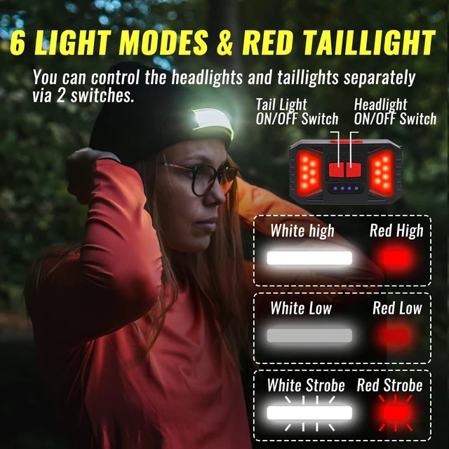 Alt view image 5 of 7 - Easymaxx Rechargeable Headlamp Beanie, 1200LM Winter Hat with Light | Wide beam, 6 modes, red rear light, 410 hr runtime, washable acrylic blend for dog walking and outdoor work, gifts for men