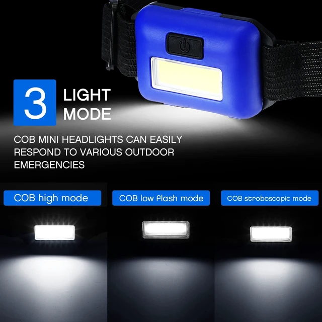 Alt view image 3 of 7 - Macarrie 24 Pack LED Headlamp Head Light, COB 3 Modes with 72 Batteries | Waterproof Headlamps Bulk for Forehead, 4 Colors Flashlights, Outdoor Camping Running Survival, Hands-free Emergency