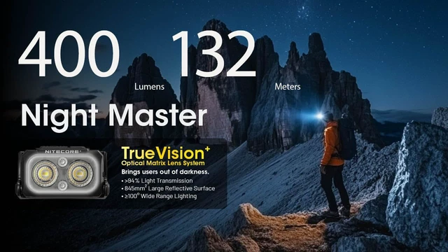 Alt view image 3 of 7 - Nitecore NU25 MCT 400 Lumen Lightweight USB-C Rechargeble Outdoor Headlamp with Multiple Color Temperatures Warm Natural, Cold Lights and Red Light (Headband, Black)
