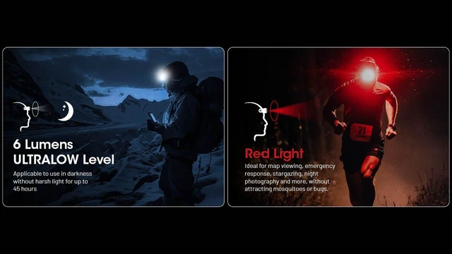 Alt view image 6 of 7 - Nitecore NU25 MCT 400 Lumen Lightweight USB-C Rechargeble Outdoor Headlamp with Multiple Color Temperatures Warm Natural, Cold Lights and Red Light (Headband, Black)