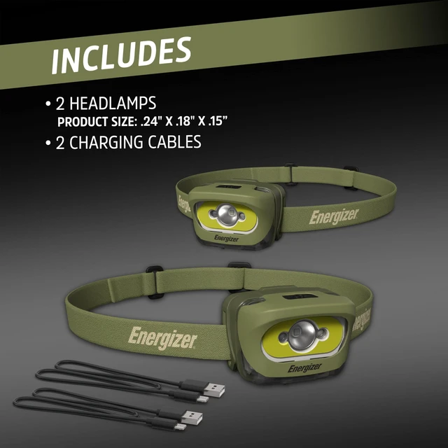 Alt view image 6 of 7 - Energizer LED Rechargeable Headlamp, Headlamp with Red Light, 2-Pack | Hands-free light, camping headlamps, 3 modes, USB charging, emergency light