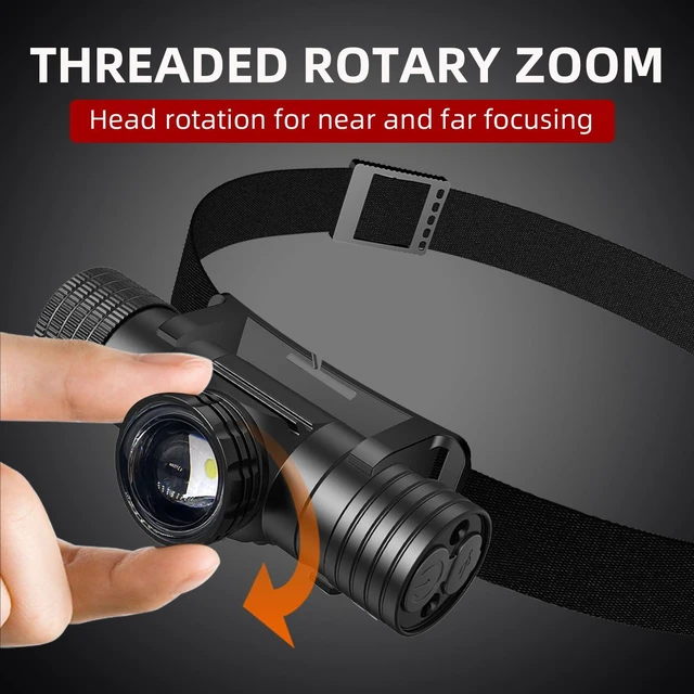 Alt view image 5 of 7 - Headlamp Rechargeable, Zoomable Focus & Flood Beam 1800 Lumen LED Head Lamp | With Cap Clip, IPX6, 2600mAh, 6 Modes, USB-C, Alloy Body,Ideal for Running, Camping, Hiking, Fishing, Outdoor