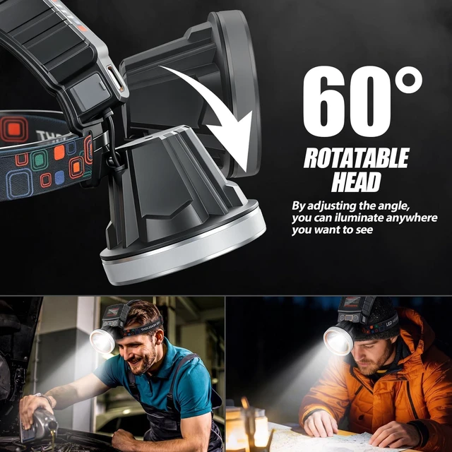 Alt view image 5 of 6 - Rechargeable Headlamp, LED 1500 Lumen,Motion Sensor Waterproof Head Lamp | 3 Light Modes & Gesture Switch, IPX6 Waterproof, Wide Floodlight for Outdoor, Camping, Auto Repair & Fishing