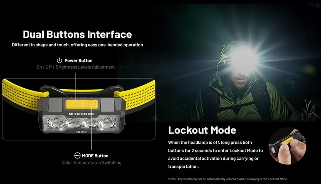 Alt view image 6 of 7 - Nitecore NU27 600 Lumens Running Camping Headlamp, USB-C Rechargeable with Warm, Neutral and Cool White Lights, Red Light, Including NitecoreS Sticker (Black)