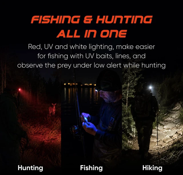 Alt view image 2 of 7 - Terracotta Rechargeable LED Headlamp, 740 Lumen Bright Head Lamp with Red & 365nm UV Light for Adults, IPX4 Waterproof Hard Hat Light & Helmet Flashlight for Hunting, Camping, Night Fishing