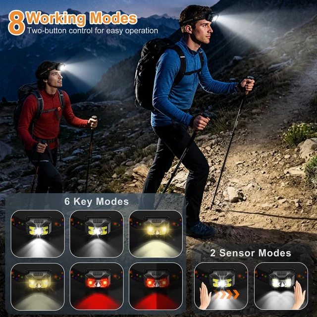Alt view image 3 of 7 - 6 Pack LED Headlamp Rechargeable,Super Bright Head Lamps for Adults & Kids | Mens Christmas Stocking Stuffers,Tool Gifts forMen,Headlight Flashlight,Red Light8 ModesMotion Sensor for Running,Hunting