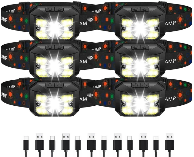 Main image of 6 Pack LED Headlamp Rechargeable,Super Bright Head Lamps for Adults & Kids | Mens Christmas Stocking Stuffers,Tool Gifts forMen,Headlight Flashlight,Red Light8 ModesMotion Sensor for Running,Hunting