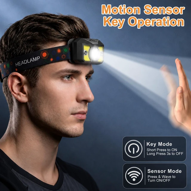 Alt view image 4 of 7 - 6 Pack LED Headlamp Rechargeable,Super Bright Head Lamps for Adults & Kids | Mens Christmas Stocking Stuffers,Tool Gifts forMen,Headlight Flashlight,Red Light8 ModesMotion Sensor for Running,Hunting