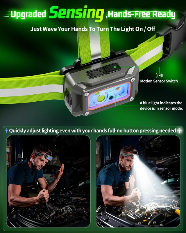 Alt view image 4 of 7 - Running Lights For Runners,Sensor Mode Headlamp 2in1 Reflective Vest Light | IPX4 Waterproof,5 light mode,Adjustable 45°Beam,USBC Rechargeable,Battery Life4-10hrs,Chest Light For Walking Biking Hiking