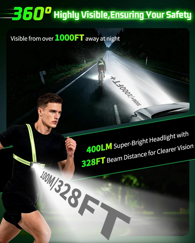 Alt view image 5 of 7 - Running Lights For Runners,Sensor Mode Headlamp 2in1 Reflective Vest Light | IPX4 Waterproof,5 light mode,Adjustable 45°Beam,USBC Rechargeable,Battery Life4-10hrs,Chest Light For Walking Biking Hiking