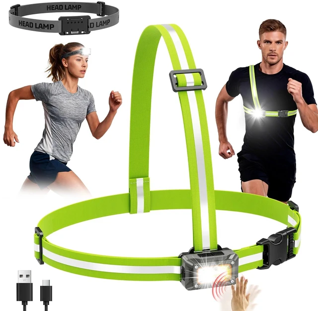 Main image of Running Lights For Runners,Sensor Mode Headlamp 2in1 Reflective Vest Light | IPX4 Waterproof,5 light mode,Adjustable 45°Beam,USBC Rechargeable,Battery Life4-10hrs,Chest Light For Walking Biking Hiking