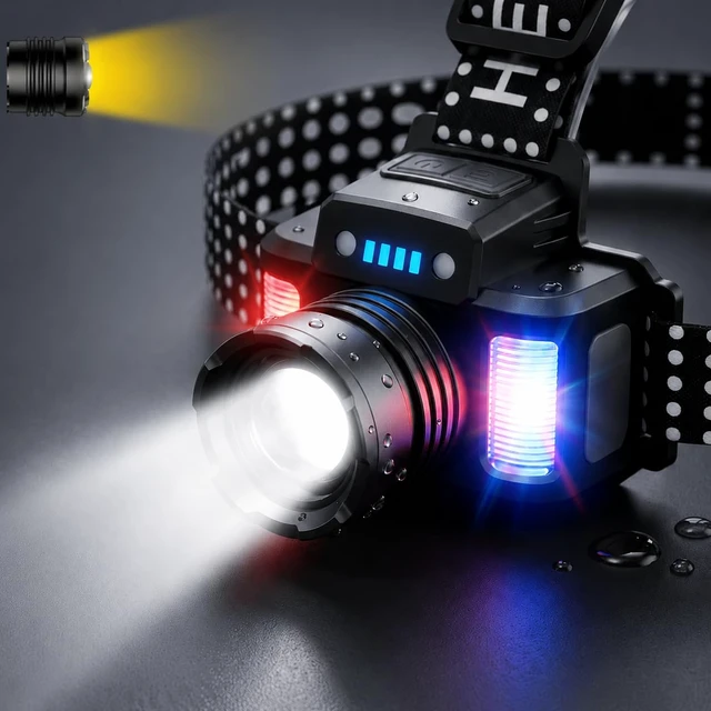 Main image of Rechargeable Headlamp 3500 Lumens, Dual White & Yellow LED Lights | 5 Light Colors, 10 Modes, Zoomable Beam, Hands-Free Headlight for Camping, Fishing, Hiking, Night Work and Emergency Use