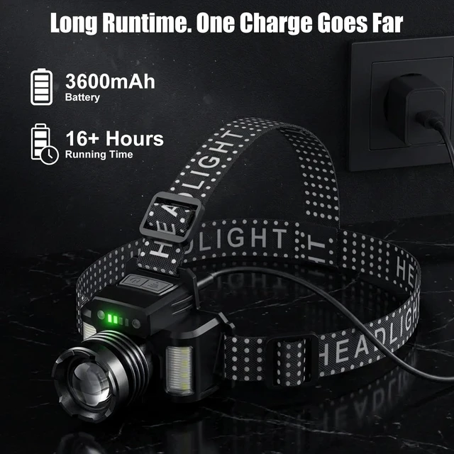 Alt view image 7 of 7 - Rechargeable Headlamp 3500 Lumens, Dual White & Yellow LED Lights | 5 Light Colors, 10 Modes, Zoomable Beam, Hands-Free Headlight for Camping, Fishing, Hiking, Night Work and Emergency Use